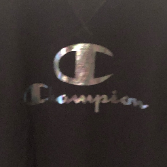 Champion unique foil metallic Logo sweatshirt black unisex Sz Small NWT - Picture 7 of 9